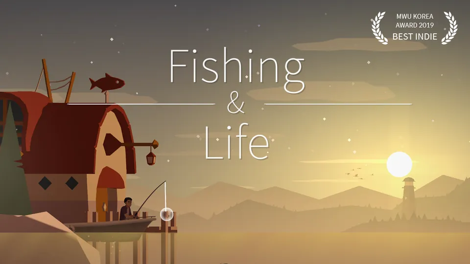 Fishing Life: casa de madeira sobre estacas com o pescador sentado no cais